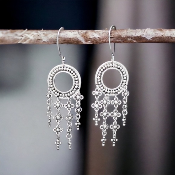 Moroccan Dangle Earrings Silver Boho Gypsy Tribal - Picture 2 of 5